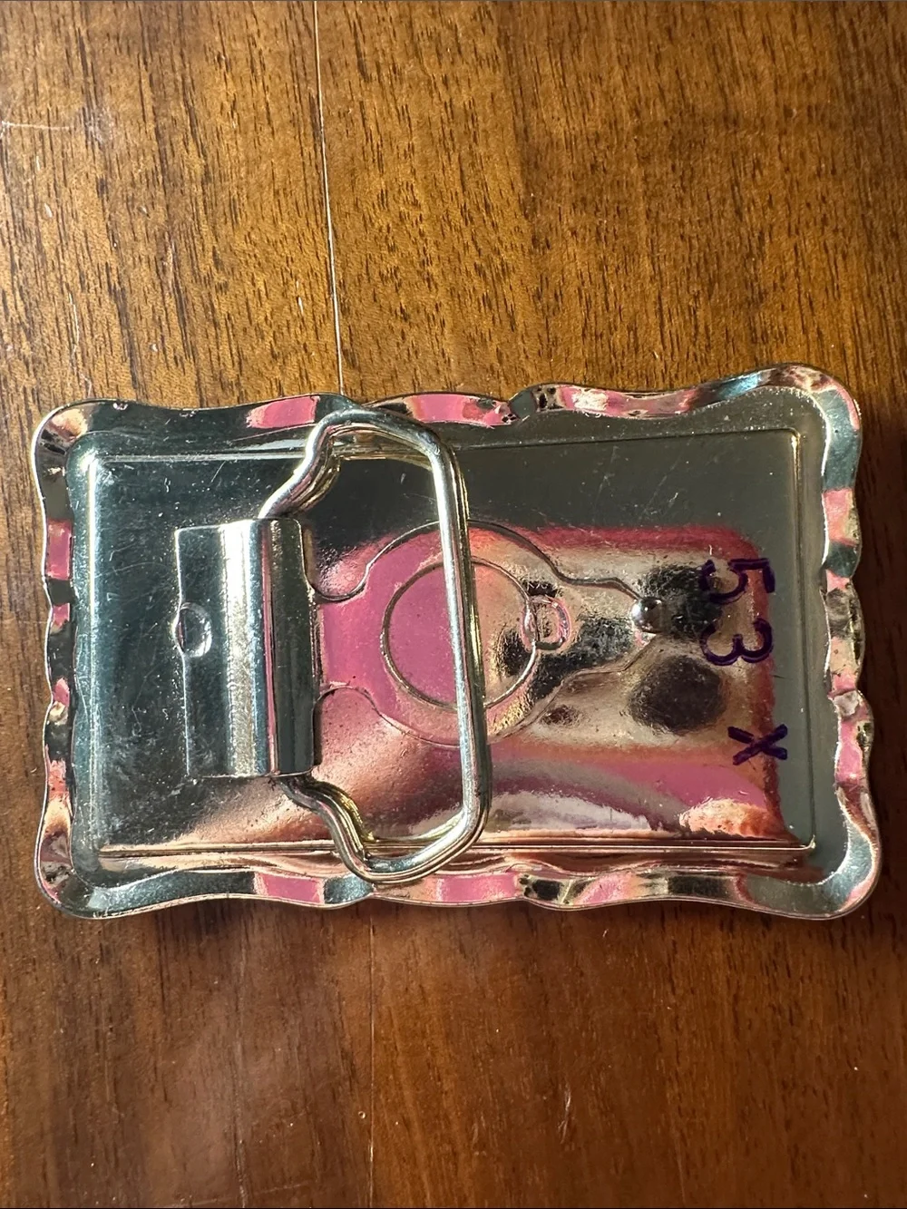 Vintage Floral Metal Belt Buckle in Pink and Gold